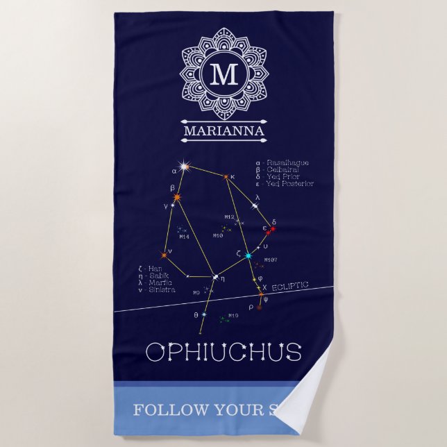 Zodiac Constellation Ophiuchus Beach Towel (Front)