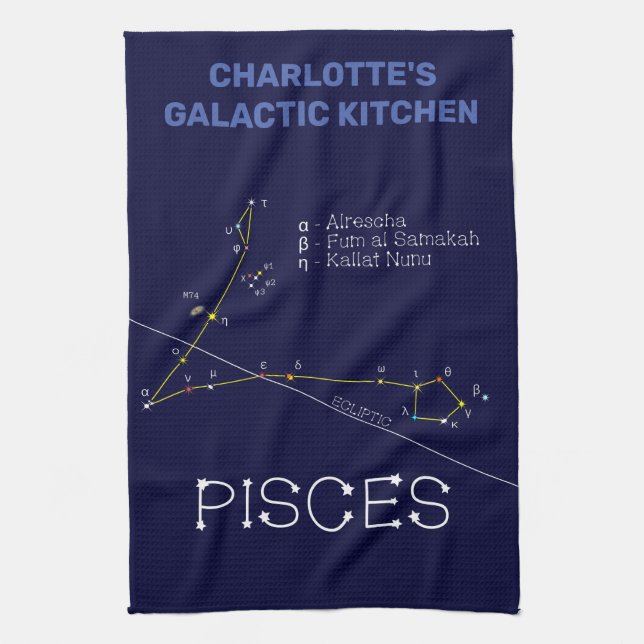 Zodiac Constellation Pisces Tea Towel (Vertical)