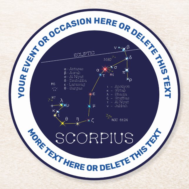 Zodiac Constellation Scorpius Round Paper Coaster (Front)