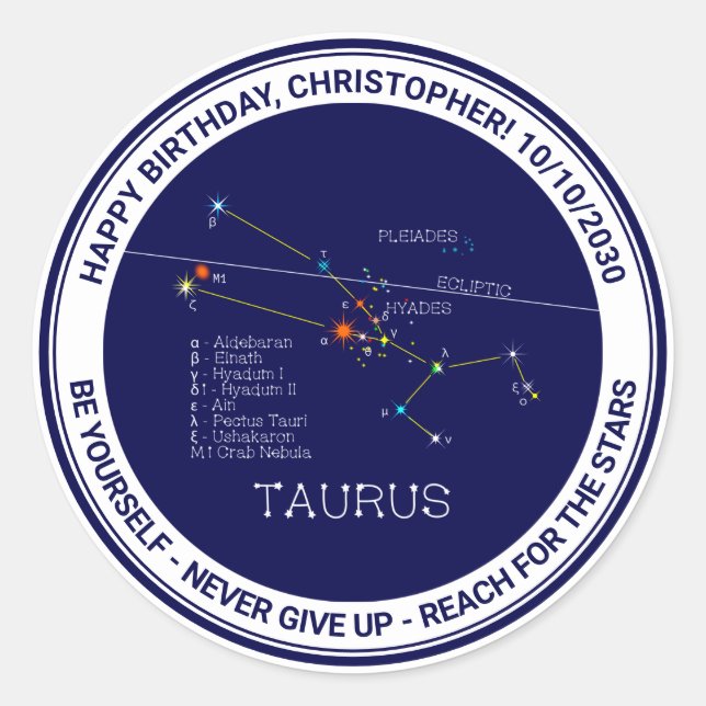 Zodiac Constellation Taurus Classic Round Sticker (Front)