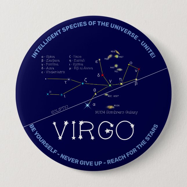 Zodiac Constellation Virgo 10 Cm Round Badge (Front)