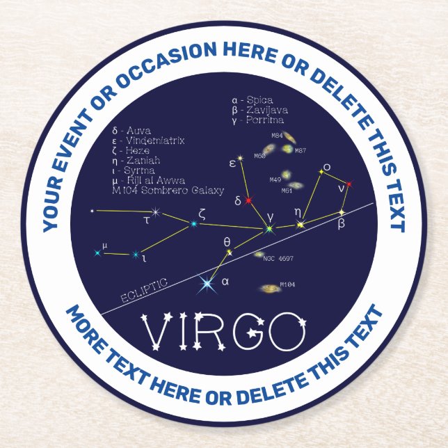 Zodiac Constellation Virgo Round Paper Coaster (Front)