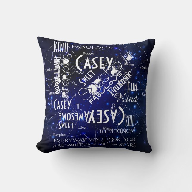 Zodiac Constellations Personalise Name and Words Cushion (Front)