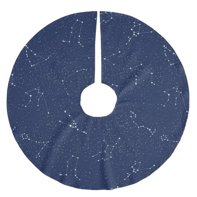 Zodiac Constellations with a Dark Blue Starry Sky Brushed Polyester Tree Skirt (Front)
