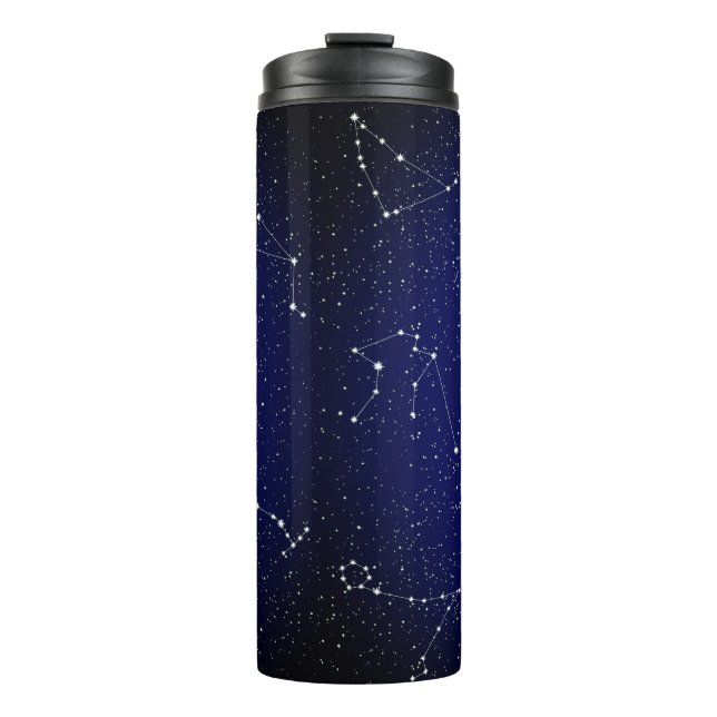 Zodiac Constellations with a Dark Blue Starry Sky Thermal Tumbler (Front)