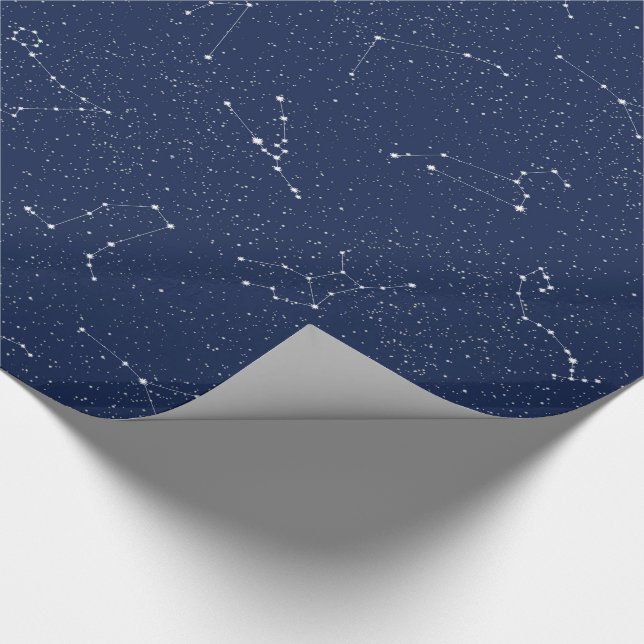 Zodiac Constellations with a Dark Blue Starry Sky Wrapping Paper (Corner)