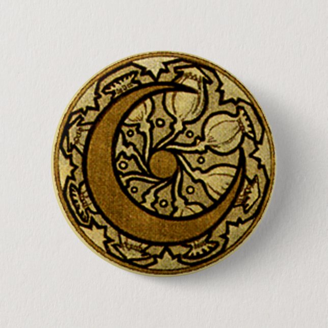 Zodiac Crescent Moon Mucha  6 Cm Round Badge (Front)