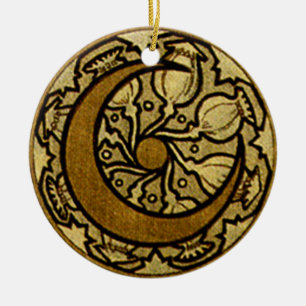 Zodiac Crescent Moon Mucha  Ceramic Tree Decoration