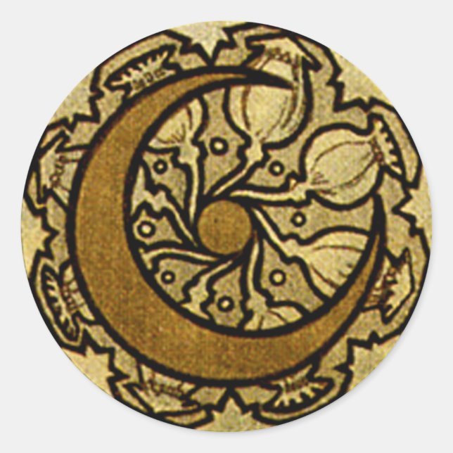 Zodiac Crescent Moon Mucha  Classic Round Sticker (Front)