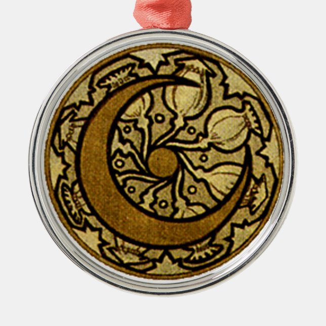 Zodiac Crescent Moon Mucha  Metal Tree Decoration (Front)