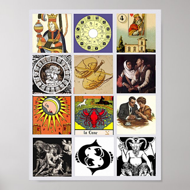 Zodiac Fortune Teller Tarot Card Art Collage Poster (Front)