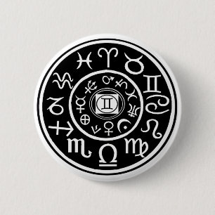 Zodiac - Gemini Constellation & Planetary Design 6 Cm Round Badge