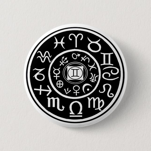 Zodiac - Gemini Constellation & Planetary Design 6 Cm Round Badge (Front)