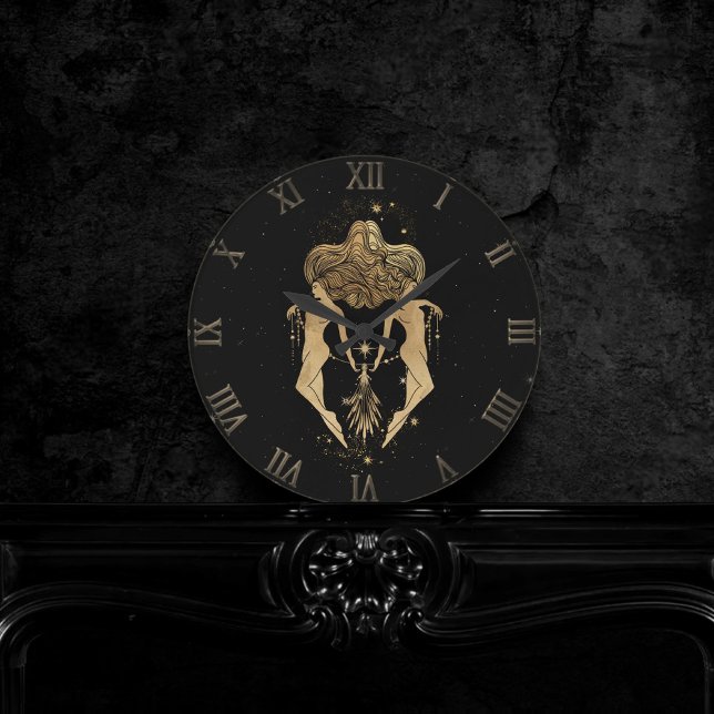Zodiac Gemini | Cosmic Gold and Black Astrology La Round Clock (Creator Uploaded)