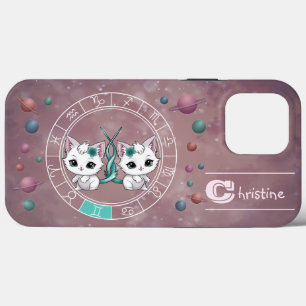 Zodiac Gemini Cute Cat Wheel Planet Astrology iPhone 13 Pro Max Case