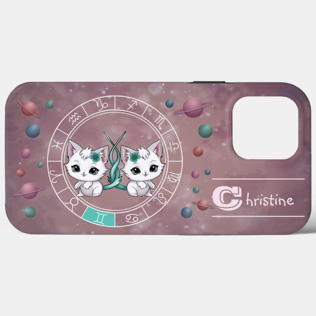 Zodiac Gemini Cute Cat Wheel Planet Astrology Case-Mate iPhone Case (Back (Horizontal))