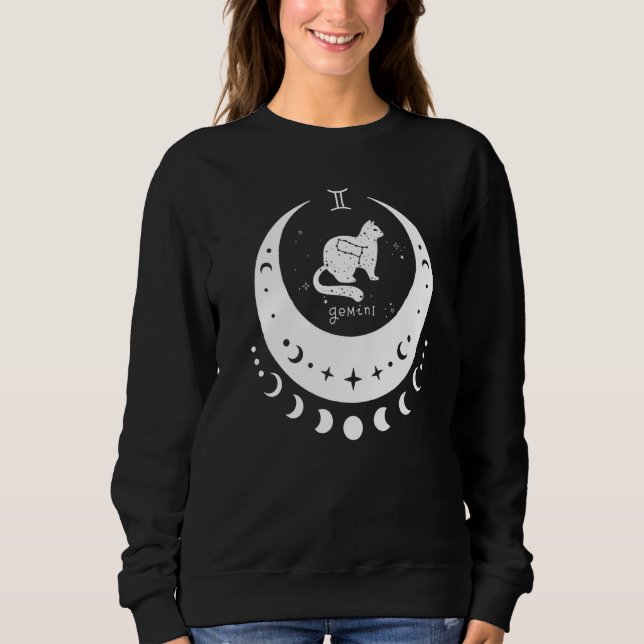 Zodiac Gemini Horoscope Astrology Sign Cat Crescen Sweatshirt (Front)