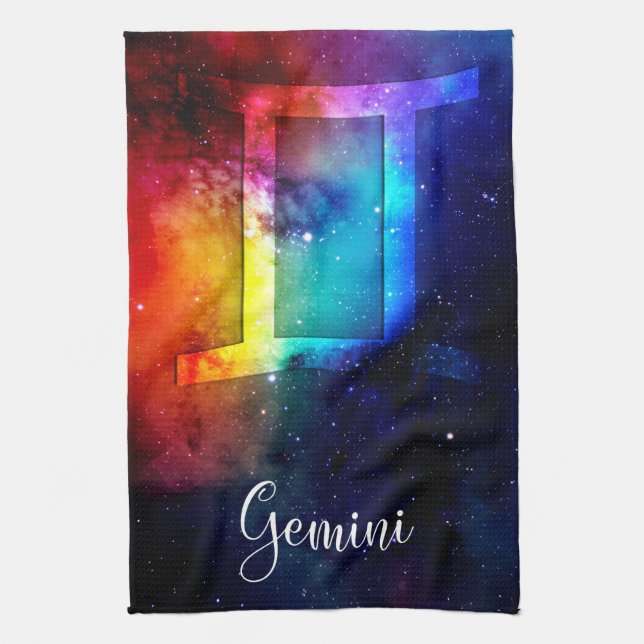 Zodiac : Gemini Rainbow Space Tea Towel (Vertical)