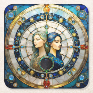 Zodiac - Gemini The Twins Square Paper Coaster