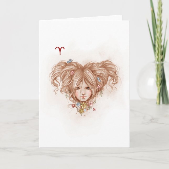 Zodiac Girl Greeting Card: Aries Card (Front)