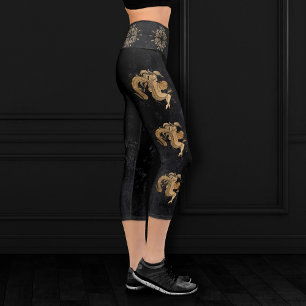 Zodiac Goddess   Cosmic Gold Aquarius Astrology Capri Leggings
