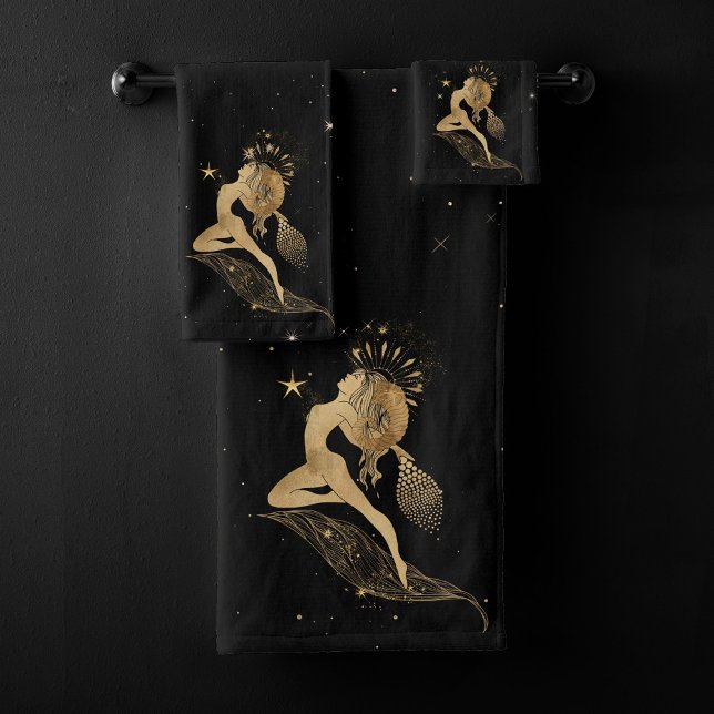 Zodiac Goddess | Cosmic Gold Aries Astrology Bath Towel Set (Creator Uploaded)