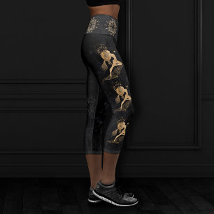 Zodiac Goddess   Cosmic Gold Aries Astrology Capri Leggings