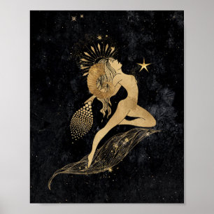 Zodiac Goddess   Cosmic Gold Aries Astrology Poster