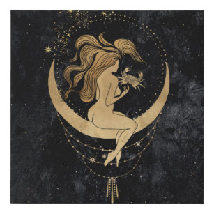 Zodiac Goddess   Cosmic Gold Cancer Astrology Faux Canvas Print