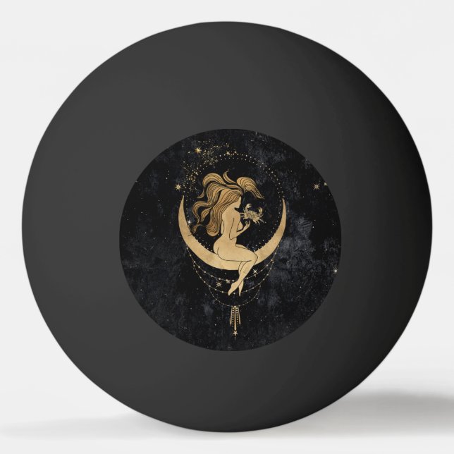 Zodiac Goddess | Cosmic Gold Cancer Astrology Ping Pong Ball (Front)