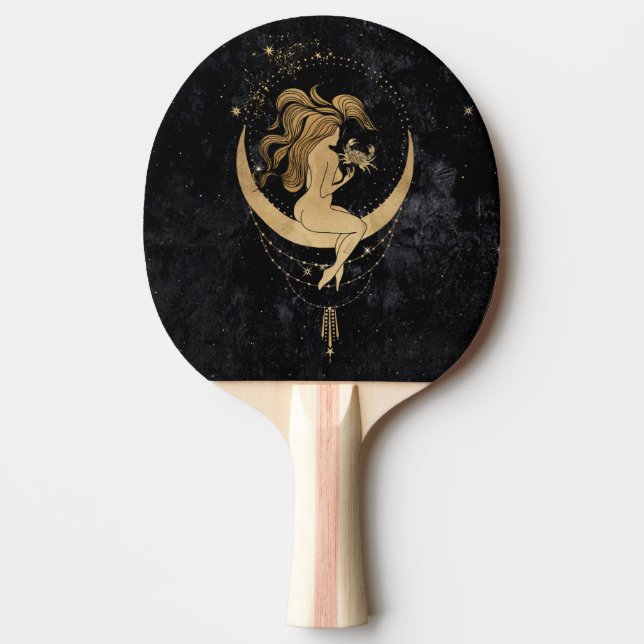 Zodiac Goddess | Cosmic Gold Cancer Astrology Ping Pong Paddle (Front)