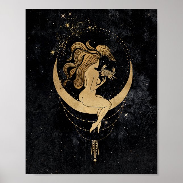 Zodiac Goddess | Cosmic Gold Cancer Astrology Poster (Front)