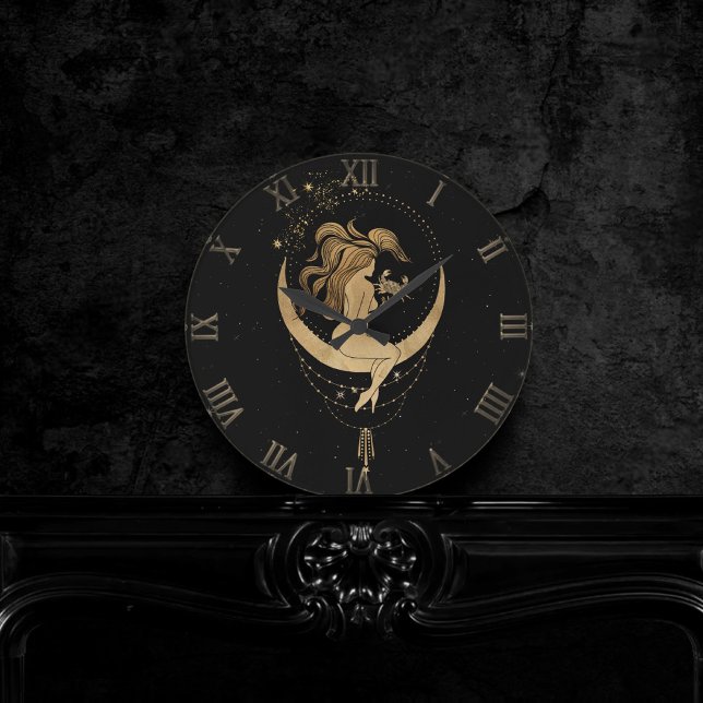 Zodiac Goddess | Cosmic Gold Cancer Astrology Round Clock (Creator Uploaded)