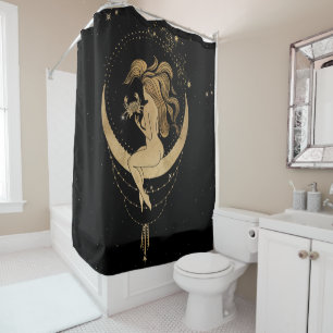Zodiac Goddess   Cosmic Gold Cancer Astrology Shower Curtain