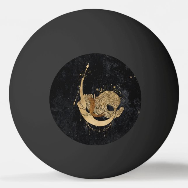 Zodiac Goddess | Cosmic Gold Capricorn Astrology Ping Pong Ball (Front)