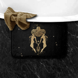 Zodiac Goddess   Cosmic Gold Gemini Astrology Bath Mat
