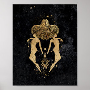 Zodiac Goddess   Cosmic Gold Gemini Astrology Poster