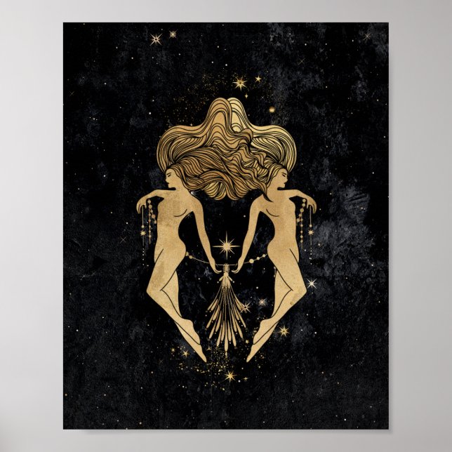 Zodiac Goddess | Cosmic Gold Gemini Astrology Poster (Front)