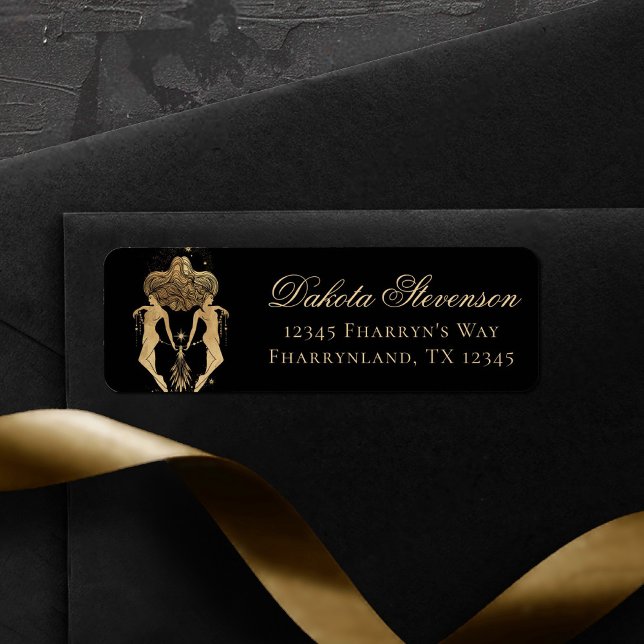 Zodiac Goddess | Cosmic Gold Gemini Astrology Return Address Label (Creator Uploaded)