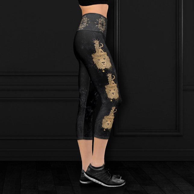 Zodiac Goddess | Cosmic Gold Leo Astrology Capri Leggings (Creator Uploaded)