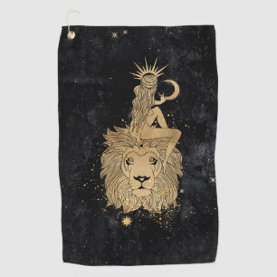 Zodiac Goddess Cosmic Gold Leo Astrology Golf Towel