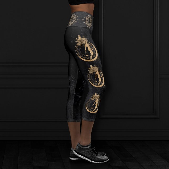 Zodiac Goddess | Cosmic Gold Libra Astrology Capri Leggings (Creator Uploaded)