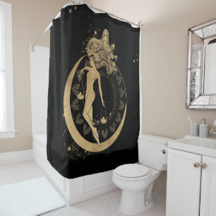Zodiac Goddess Cosmic Gold Libra Astrology Shower Curtain