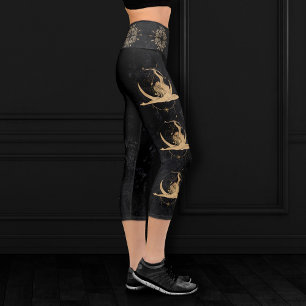 Zodiac Goddess   Cosmic Gold Sagittarius Astrology Capri Leggings