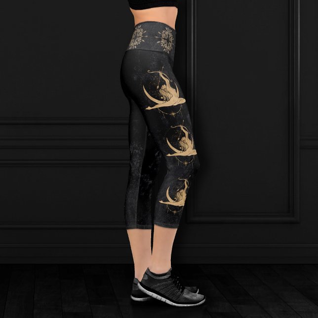 Zodiac Goddess | Cosmic Gold Sagittarius Astrology Capri Leggings (Creator Uploaded)