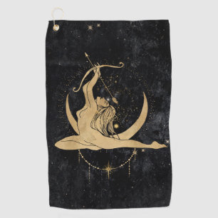 Zodiac Goddess   Cosmic Gold Sagittarius Astrology Golf Towel