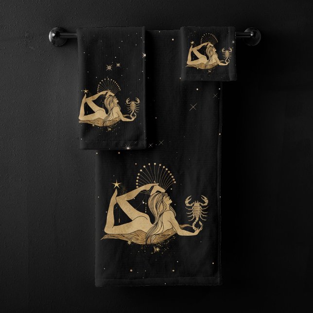 Zodiac Goddess | Cosmic Gold Scorpio Astrology Bath Towel Set (Creator Uploaded)