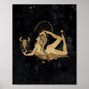 Zodiac Goddess   Cosmic Gold Scorpio Astrology Poster