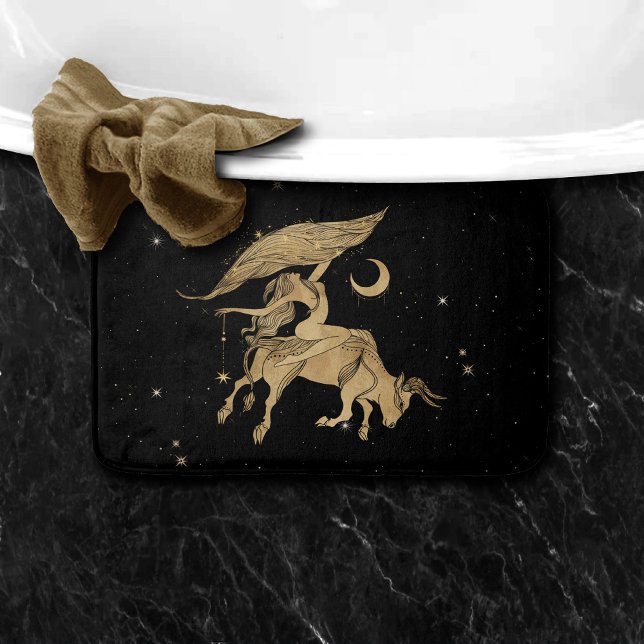 Zodiac Goddess | Cosmic Gold Taurus Astrology Bath Mat (Creator Uploaded)