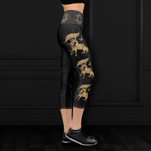 Zodiac Goddess   Cosmic Gold Taurus Astrology Capri Leggings